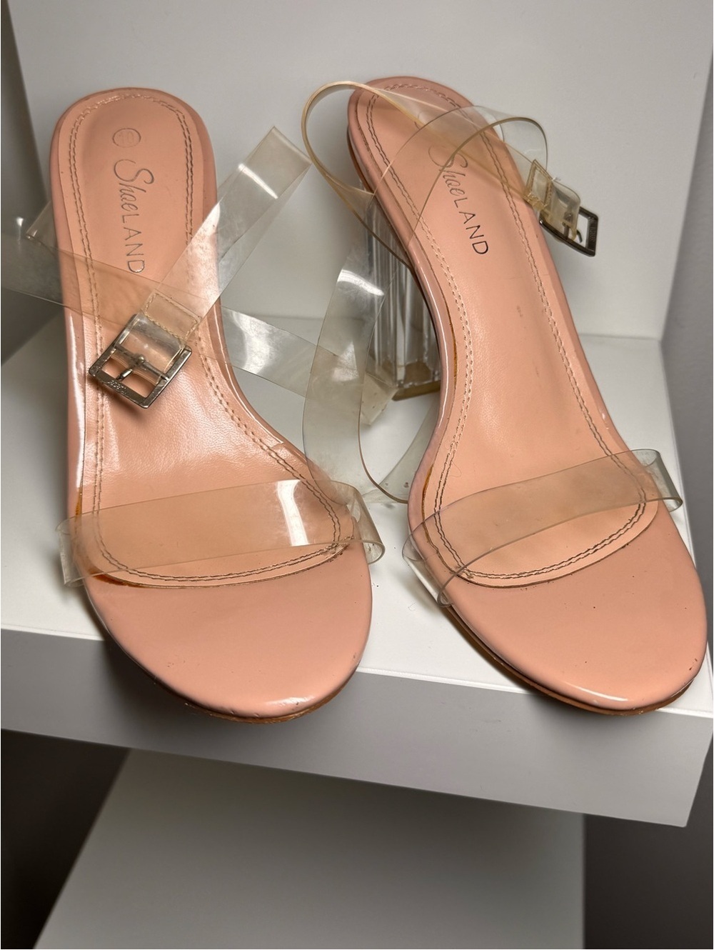 Clear Strap Beige with Block Heel Sandals